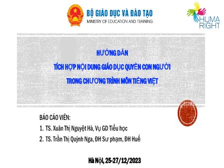 Hướng dẫn tích hợp nội dung Giáo dục Quyền con người trong chương trình môn Tiếng Việt