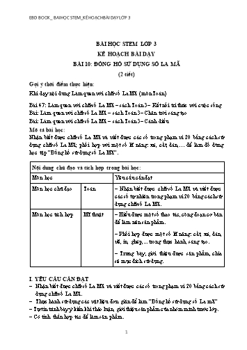 Kế hoạch dạy học Stem Lớp 3 - Bài 10: Đồng hồ sử dụng số La Mã