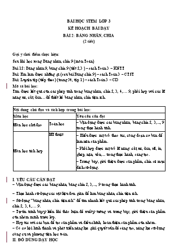 Kế hoạch dạy học Stem Lớp 3 - Bài 2: Bảng nhân, chia