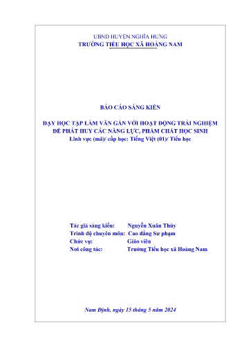 Sáng kiến kinh nghiệm Dạy học tập làm văn gắn với hoạt động trải nghiệm để phát huy các năng lực, phẩm chất học sinh
