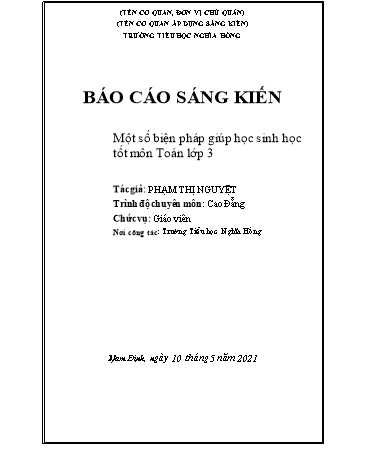 Sáng kiến kinh nghiệm Một số biện pháp giúp học sinh học tốt môn Toán lớp 3