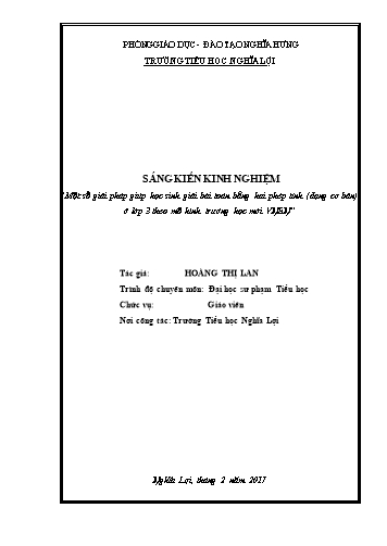Sáng kiến kinh nghiệm Một số giải pháp giúp học sinh giải bài toán bằng hai phép tính (dạng cơ bản) ở lớp 3 theo mô hình trường học mới VNEN
