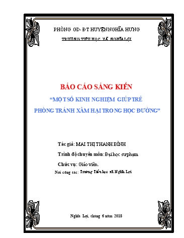 Sáng kiến kinh nghiệm Một số kinh nghiệm giúp trẻ phòng tránh xâm hại trong học đường