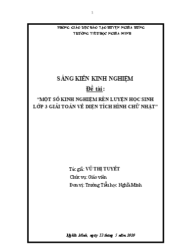 Sáng kiến kinh nghiệm Một số kinh nghiệm rèn luyện học sinh lớp 3 giải toán về diện tích hình chữ nhật