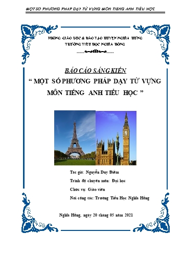 Sáng kiến kinh nghiệm Một số phương pháp dạy từ vựng môn Tiếng Anh Tiểu học