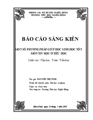 Sáng kiến kinh nghiệm Một số phương pháp giúp học sinh học tốt môn Tin học ở Tiểu học