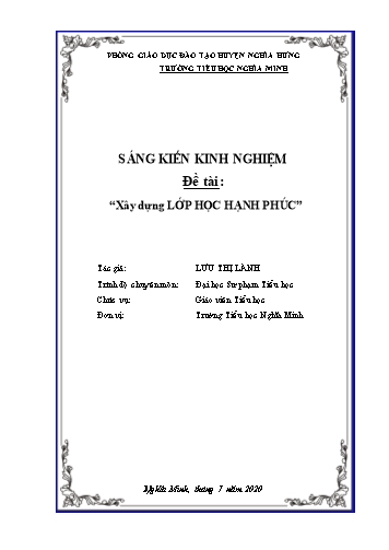 Sáng kiến kinh nghiệm Xây dựng LỚP HỌC HẠNH PHÚC