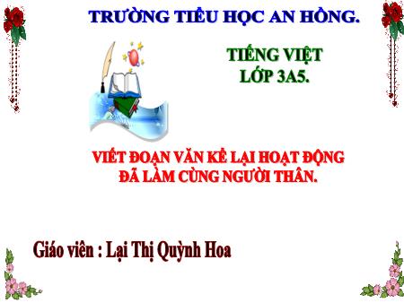 Bài giảng Tiếng Việt 3 (Kết nối tri thức) - Bài: Viết đoạn văn kể lại hoạt động đã làm cùng người thân - Lại Thị Quỳnh Hoa