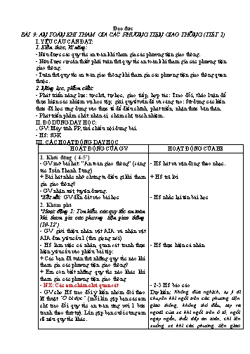 Giáo án Đạo đức 3 (Kết nối tri thức) - Bài 10: An toàn khi tham gia các phương tiện giao thông (Tiết 1)
