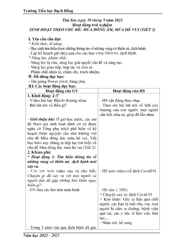 Giáo án Hoạt động trải nghiệm 3 (Kết nối tri thức) - Chủ đề: Mùa đông ấm, màu hè vui (Tiết 2) - Năm học 2022-2023 - Trường Tiểu học Bạch Đằng