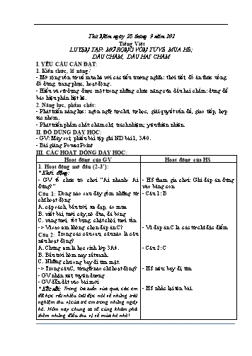 Giáo án Tiếng Việt 3 (Kết nối tri thức) - Bài: Luyện tập Mở rộng vốn từ về mùa hè. Dấu chấm, dấu 2 chấm