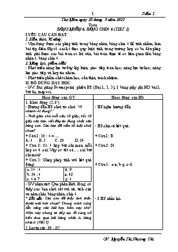 Giáo án Toán 3 (Kết nối tri thức) - Tuần 1, Bài: Bảng nhân 6, bảng chia 6 (Tiết 2) - Năm học 2023-2024 - Nguyễn Thị Phương Chi