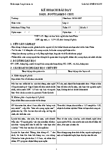 Giáo án Tiếng Việt Lớp 3 - Tuần 17 - Tích hợp năng lực số và AI năm học 2026-2027