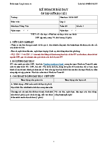 Giáo án Tiếng Việt Lớp 3 - Tuần 9 - Tích hợp năng lực số và AI năm học 2026-2027