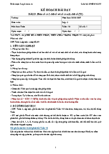 Giáo án Toán lớp 3 - Tuần 10 - Tích hợp năng lực số và AI năm học 2026-2027