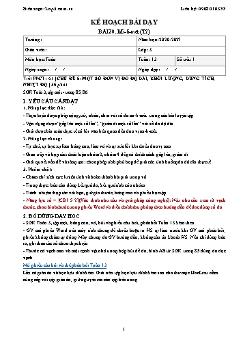Giáo án Toán lớp 3 - Tuần 13 - Tích hợp năng lực số và AI năm học 2026-2027