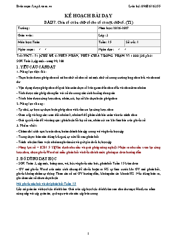 Giáo án Toán lớp 3 - Tuần 15 - Tích hợp năng lực số và AI năm học 2026-2027